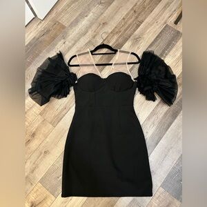 Gracia Black mini Dress with corset style top and Tulle Sleeves size S
